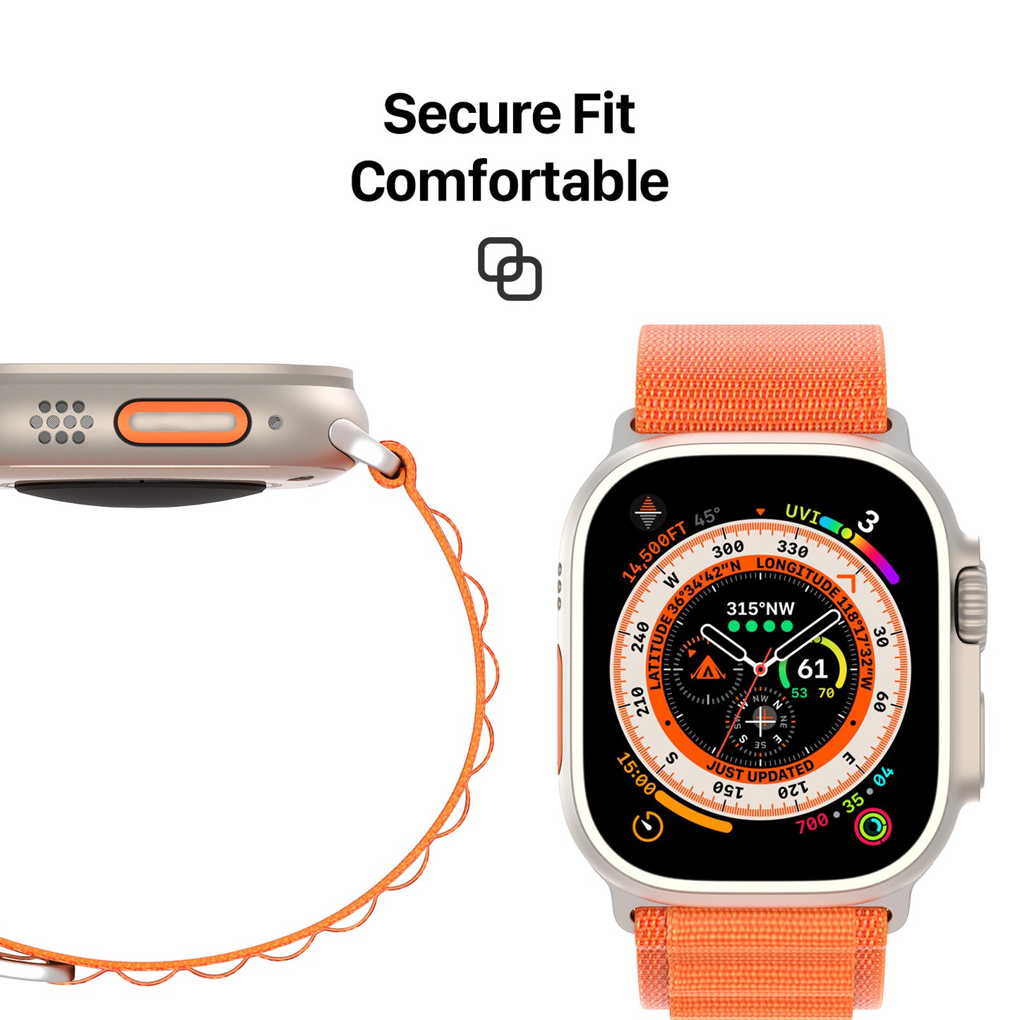 GS Series for Apple Watch Ultra 49mm / Series 8 7 45mm / 6 5 4 SE (2022) SE 44mm / 3 2 1 42mm Polyester Strap Replacement Watch Band - Orange
