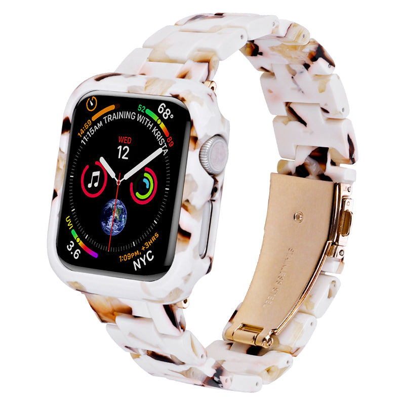 For Apple Watch Series 7 / 8 41mm Replacement Watch Strap Resin Watch Band Set with Watch Case Cover - Nougat