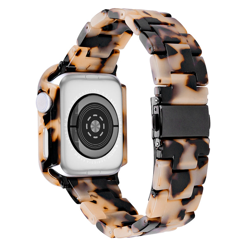 For Apple Watch Series 7 / 8 45mm Resin Watch Strap Set with Case Cover Smart Watch Replacement Band - Cow Pattern