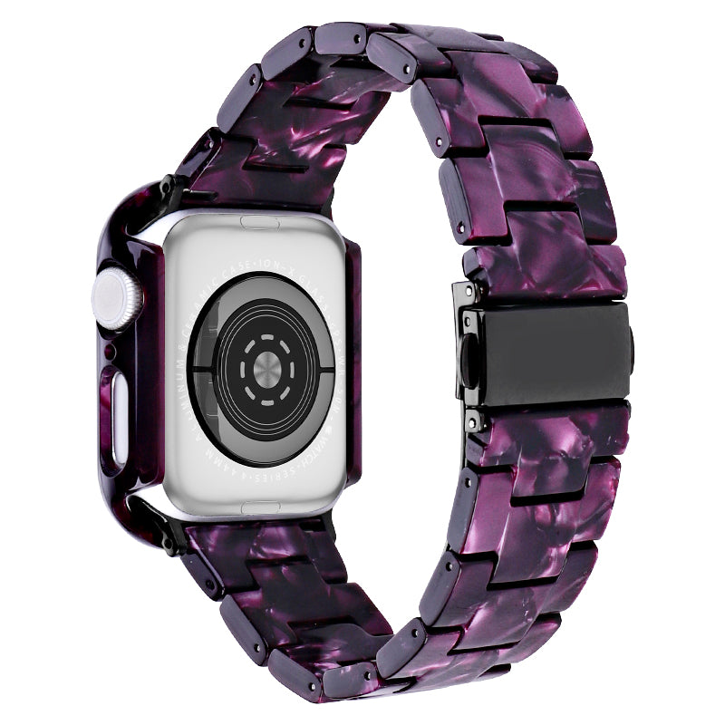 For Apple Watch Series 7 / 8 45mm Resin Watch Strap Set with Case Cover Smart Watch Replacement Band - Purple