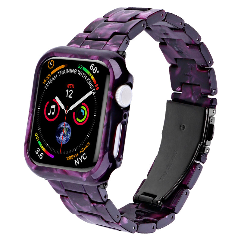 For Apple Watch Series 7 / 8 45mm Resin Watch Strap Set with Case Cover Smart Watch Replacement Band - Purple