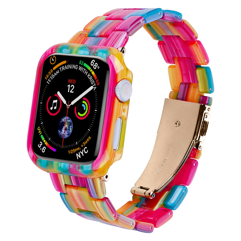 For Apple Watch Series 4 / 5 / 6 / SE / SE (2022) 40mm Resin Watch Strap Set with Case Cover Replacement Watch Band - Rainbow