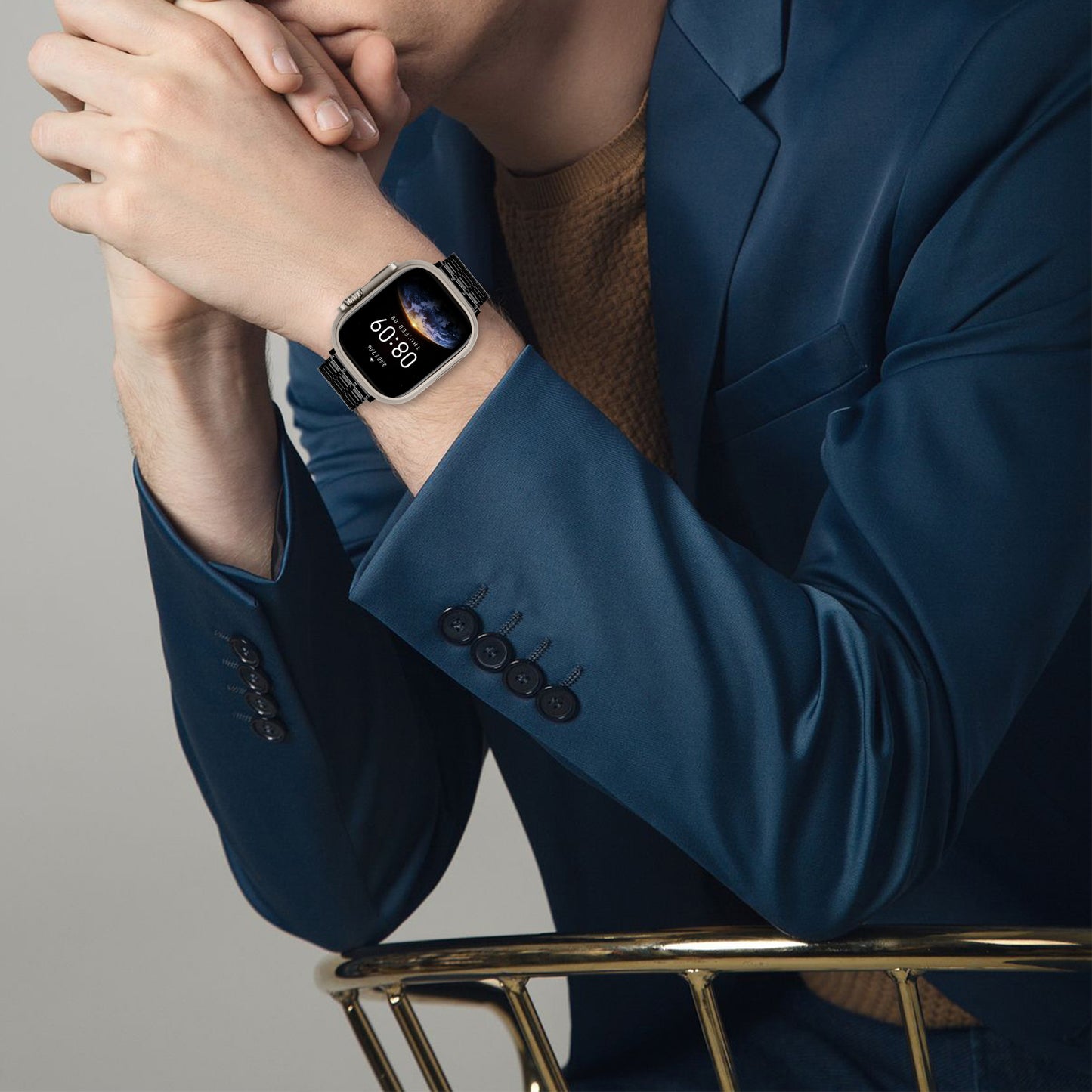 For Apple Watch Series 8 7 41mm / 6 5 4 SE SE (2022) 40mm / 3 2 1 38mm Watch Band Magnetic Stainless Steel Strap - Black