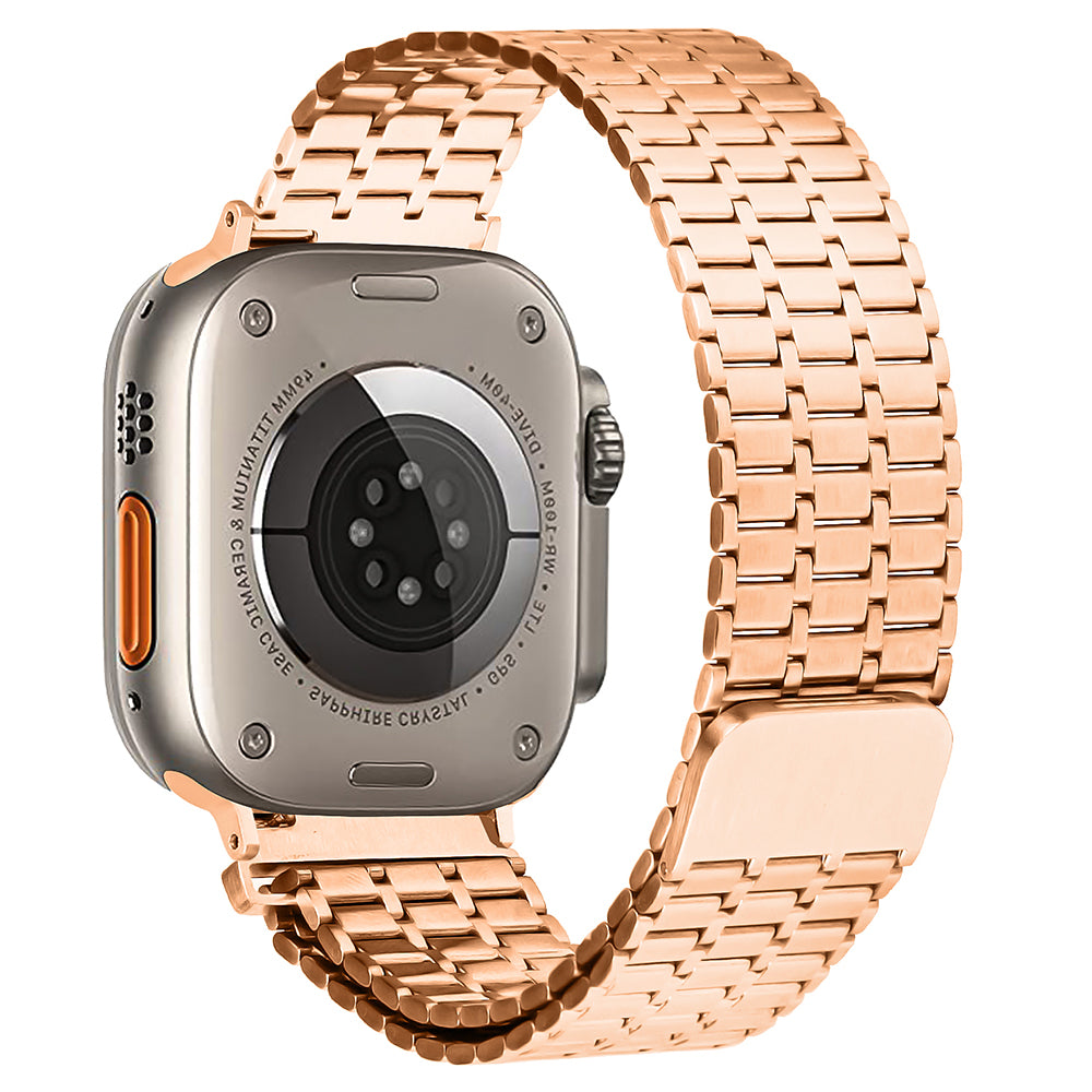 For Apple Watch Ultra 49mm / Series 8 7 45mm / 6 5 4 SE SE (2022) 44mm / 3 2 1 42mm Magnetic Watch Strap 316L Stainless Steel Wristband - Rose Gold