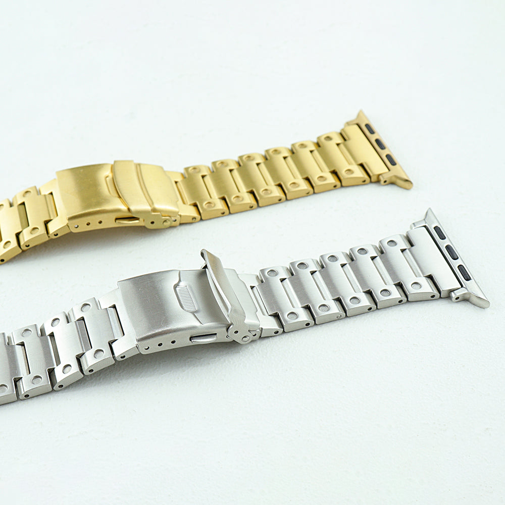 For Apple Watch Ultra 49mm / Series 8 7 45mm / 6 5 4 SE SE (2022) 44mm / 3 2 1 42mm Men Watch Strap Stainless Steel Dots Band - Gold