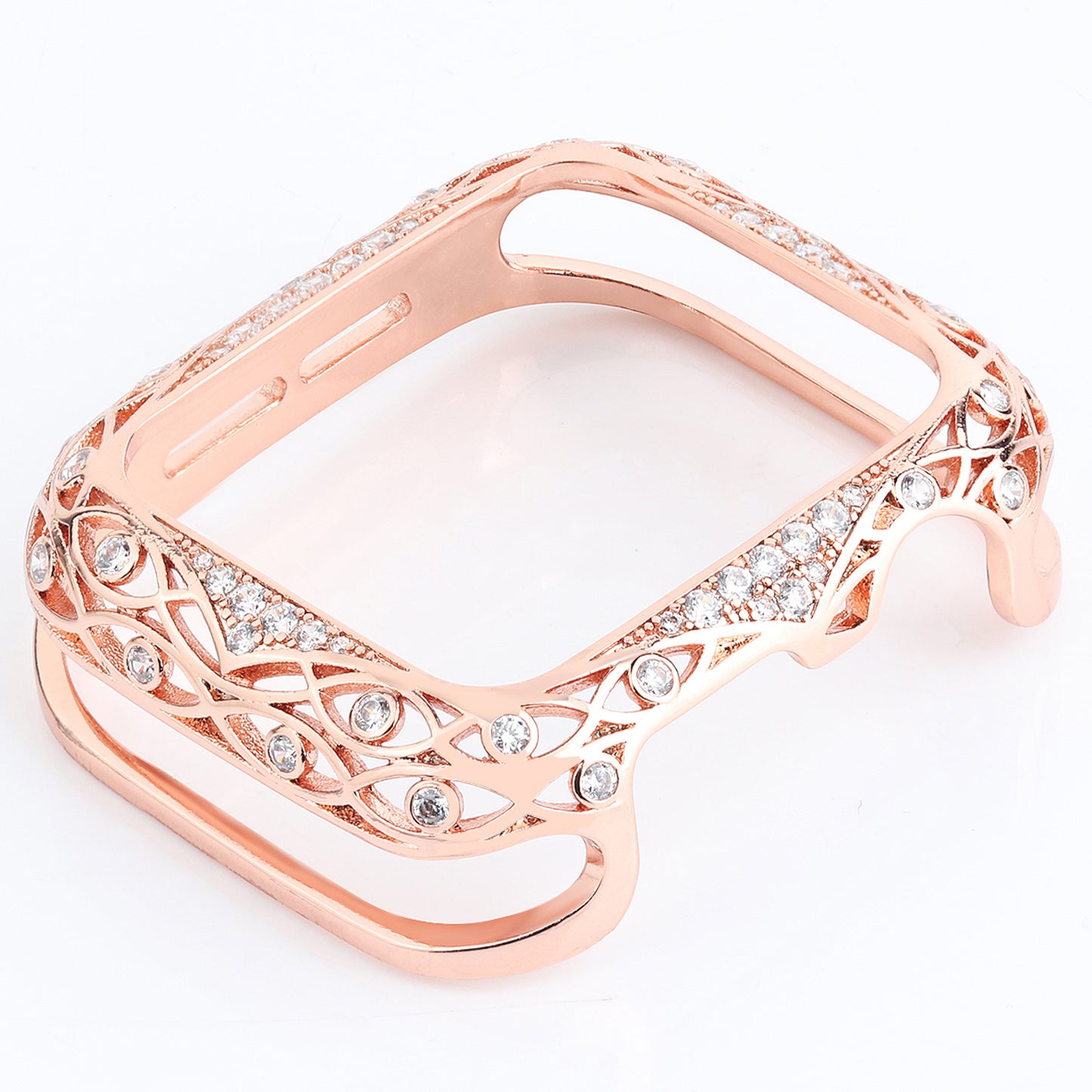 Hollow-out Zircon Decor Anti-fall Copper Watch Case Cover for Apple Watch SE / SE (2022) 40mm / Series 6 / 5 / 4 40mm - Pink