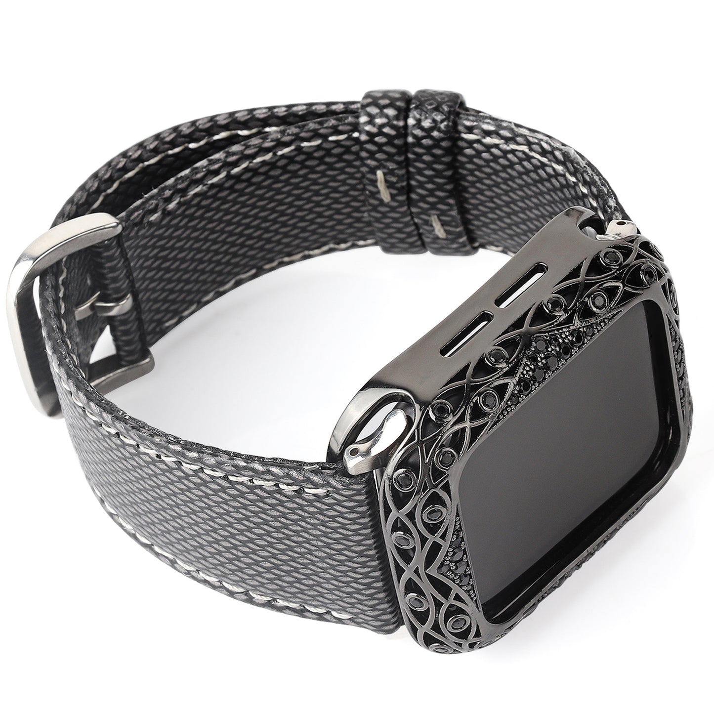 Hollow-out Zircon Decor Anti-fall Copper Watch Case Cover for Apple Watch SE / SE (2022) 40mm / Series 6 / 5 / 4 40mm - Black