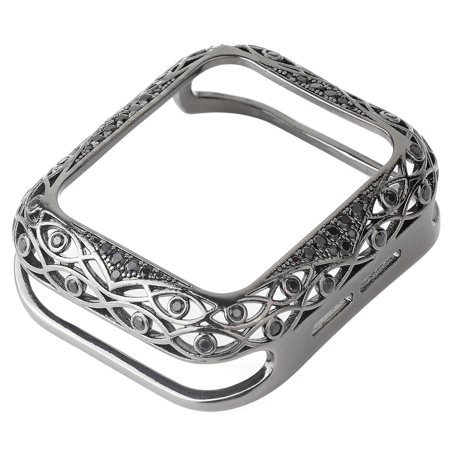 Hollow-out Zircon Decor Anti-fall Copper Watch Case Cover for Apple Watch SE / SE (2022) 40mm / Series 6 / 5 / 4 40mm - Black