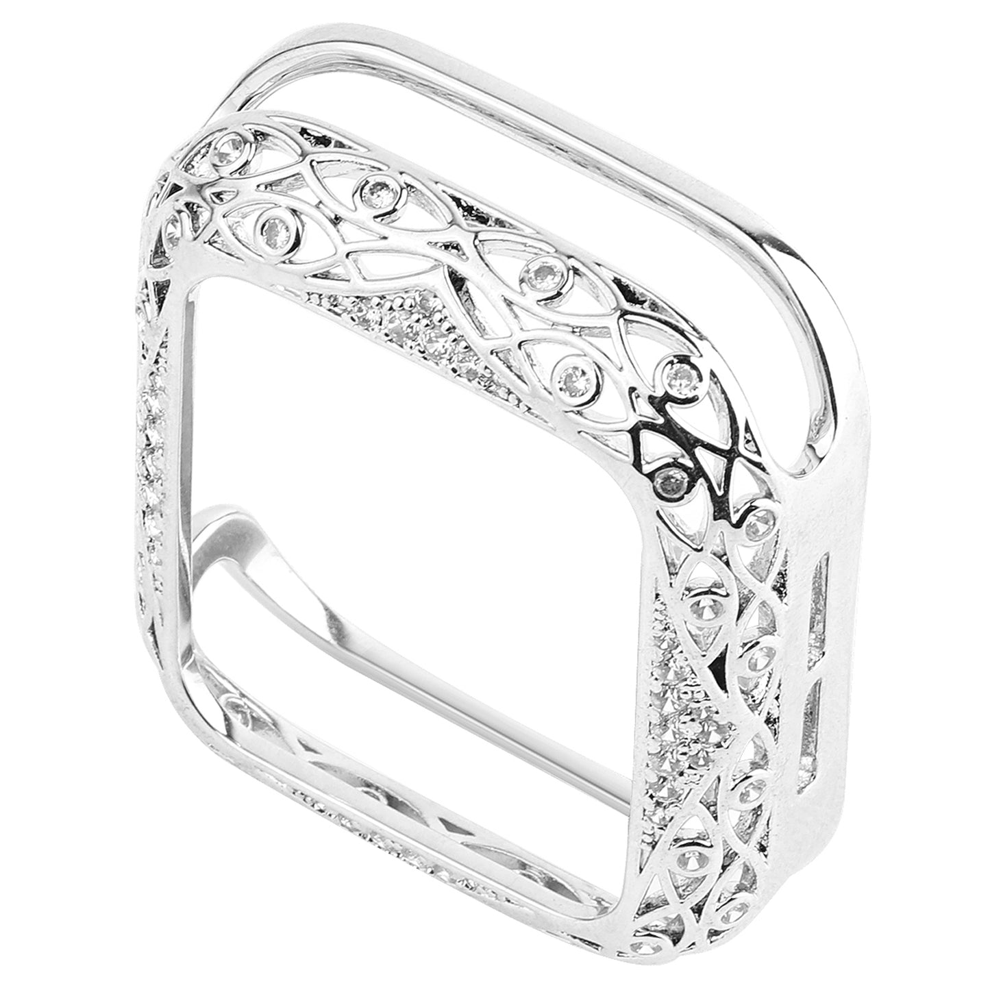 Hollow-out Zircon Decor Anti-fall Copper Watch Case Cover for Apple Watch SE / SE (2022) 40mm / Series 6 / 5 / 4 40mm - Silver