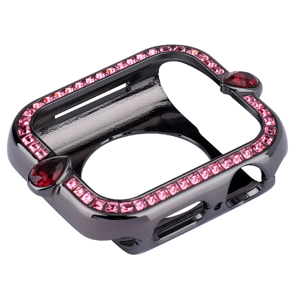 Water-drop Shape Rhinestone Decor Scratch-resistant Alloy Watch Case Protective Cover for Apple Watch SE / SE (2022) 40mm / Series 6 / 5 / 4 40mm - Black / Pink Zircon
