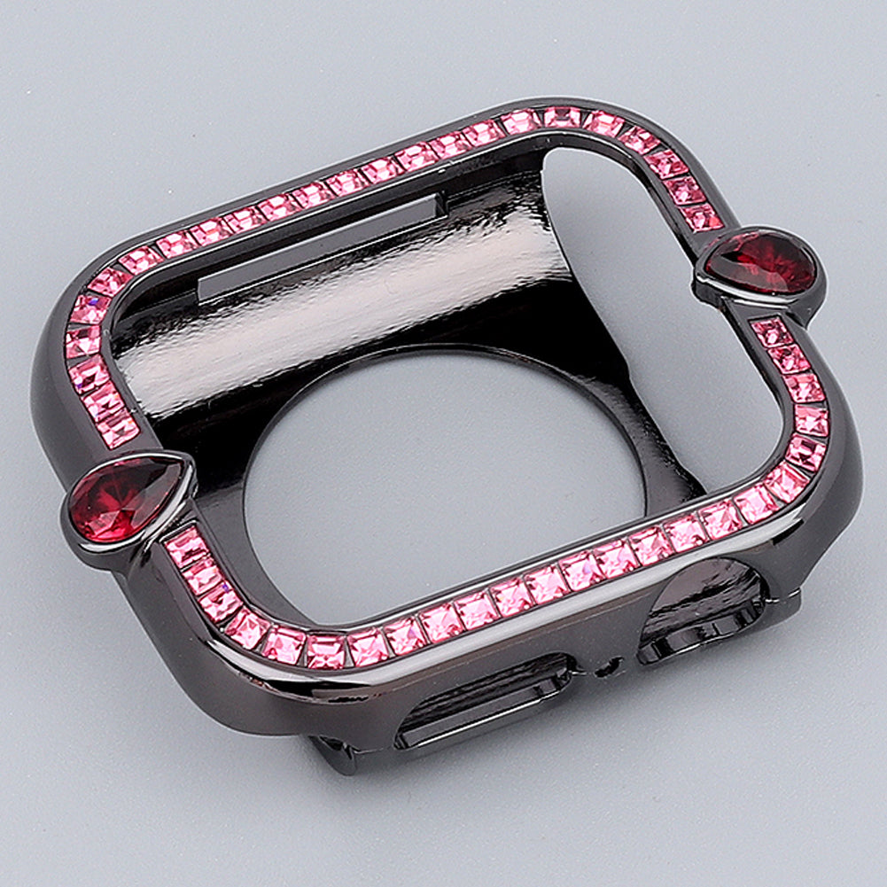Water-drop Shape Rhinestone Decor Scratch-resistant Alloy Watch Case Protective Cover for Apple Watch SE / SE (2022) 40mm / Series 6 / 5 / 4 40mm - Black / Pink Zircon