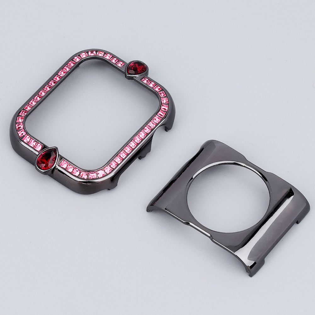 Water-drop Shape Rhinestone Decor Scratch-resistant Alloy Watch Case Protective Cover for Apple Watch SE / SE (2022) 40mm / Series 6 / 5 / 4 40mm - Black / Pink Zircon