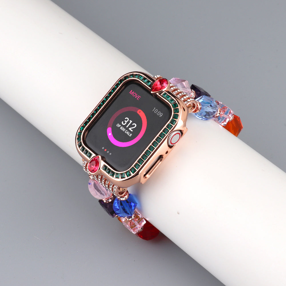 Water-drop Shape Rhinestone Decor Scratch-resistant Alloy Watch Case Protective Cover for Apple Watch SE / SE (2022) 40mm / Series 6 / 5 / 4 40mm - Rose Gold / Green Zircon