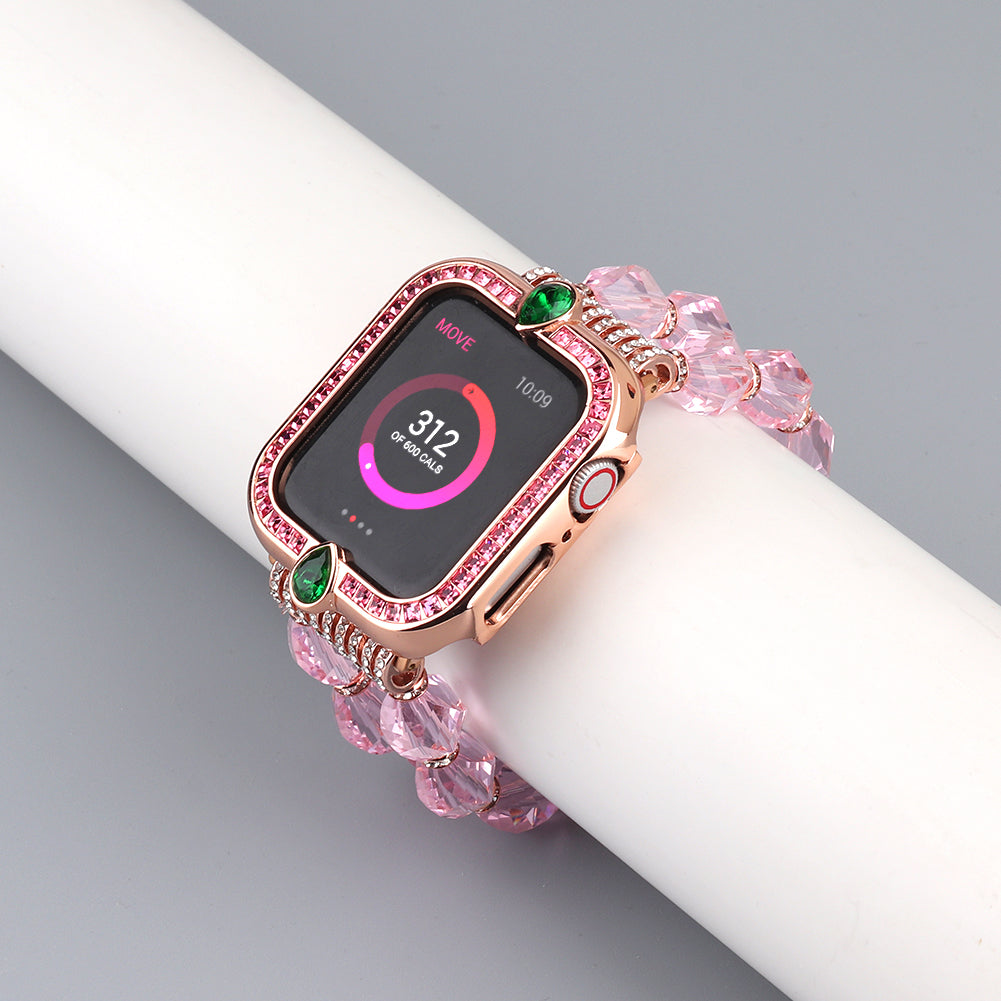 Water-drop Shape Rhinestone Decor Scratch-resistant Alloy Watch Case Protective Cover for Apple Watch SE / SE (2022) 40mm / Series 6 / 5 / 4 40mm - Rose Gold / Pink Zircon