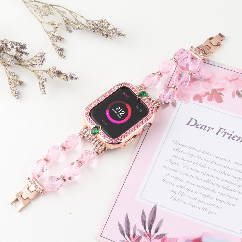Water-drop Shape Rhinestone Decor Scratch-resistant Alloy Watch Case Protective Cover for Apple Watch SE / SE (2022) 40mm / Series 6 / 5 / 4 40mm - Rose Gold / Pink Zircon