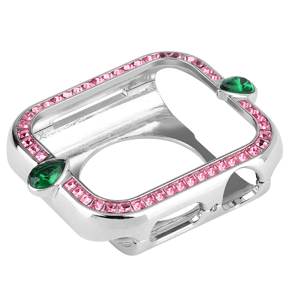 Water-drop Shape Rhinestone Decor Scratch-resistant Alloy Watch Case Protective Cover for Apple Watch SE / SE (2022) 40mm / Series 6 / 5 / 4 40mm - Silver / Pink Zircon