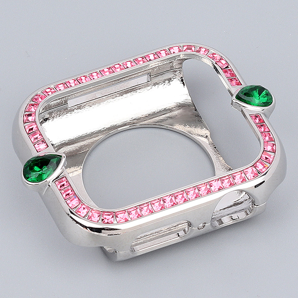 Water-drop Shape Rhinestone Decor Scratch-resistant Alloy Watch Case Protective Cover for Apple Watch SE / SE (2022) 40mm / Series 6 / 5 / 4 40mm - Silver / Pink Zircon