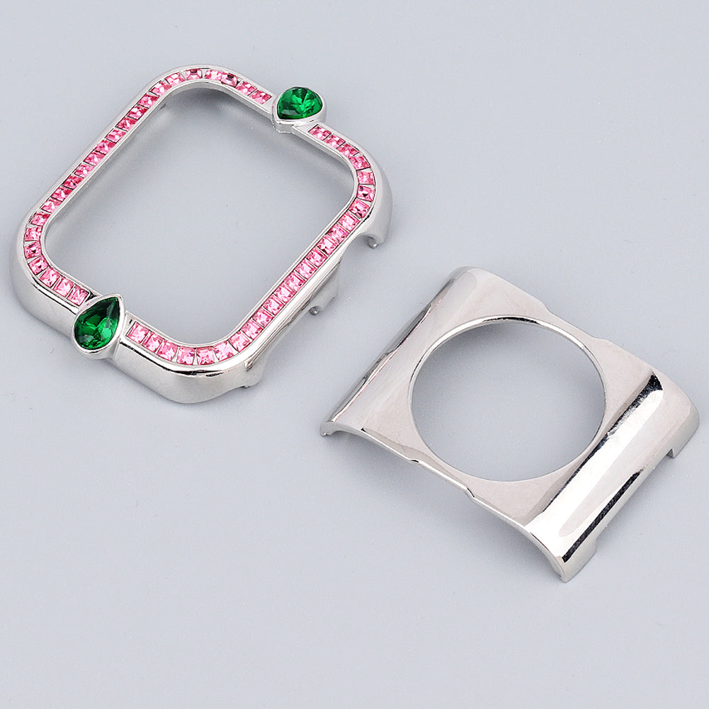 Water-drop Shape Rhinestone Decor Scratch-resistant Alloy Watch Case Protective Cover for Apple Watch SE / SE (2022) 40mm / Series 6 / 5 / 4 40mm - Silver / Pink Zircon