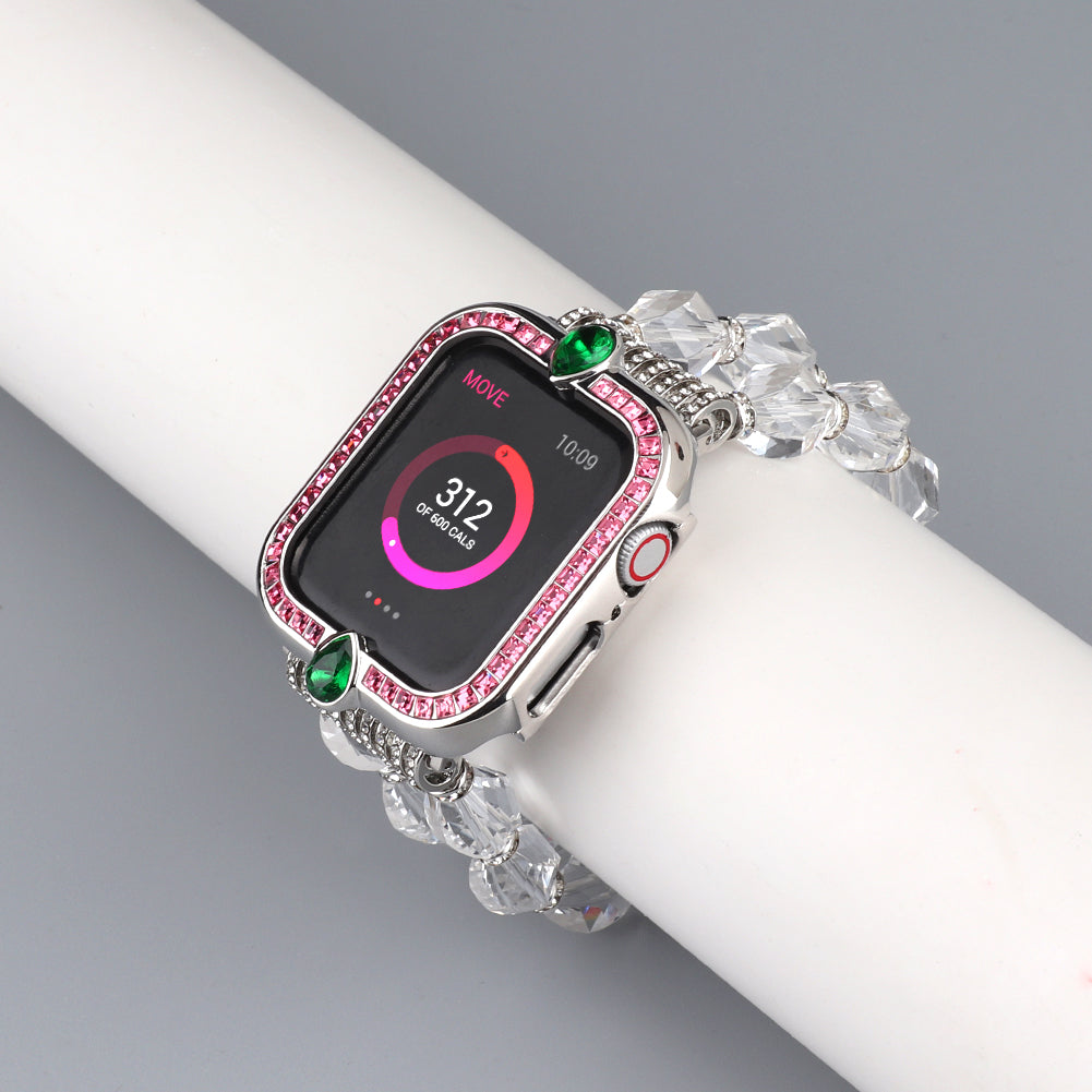 Water-drop Shape Rhinestone Decor Scratch-resistant Alloy Watch Case Protective Cover for Apple Watch SE / SE (2022) 40mm / Series 6 / 5 / 4 40mm - Silver / Pink Zircon