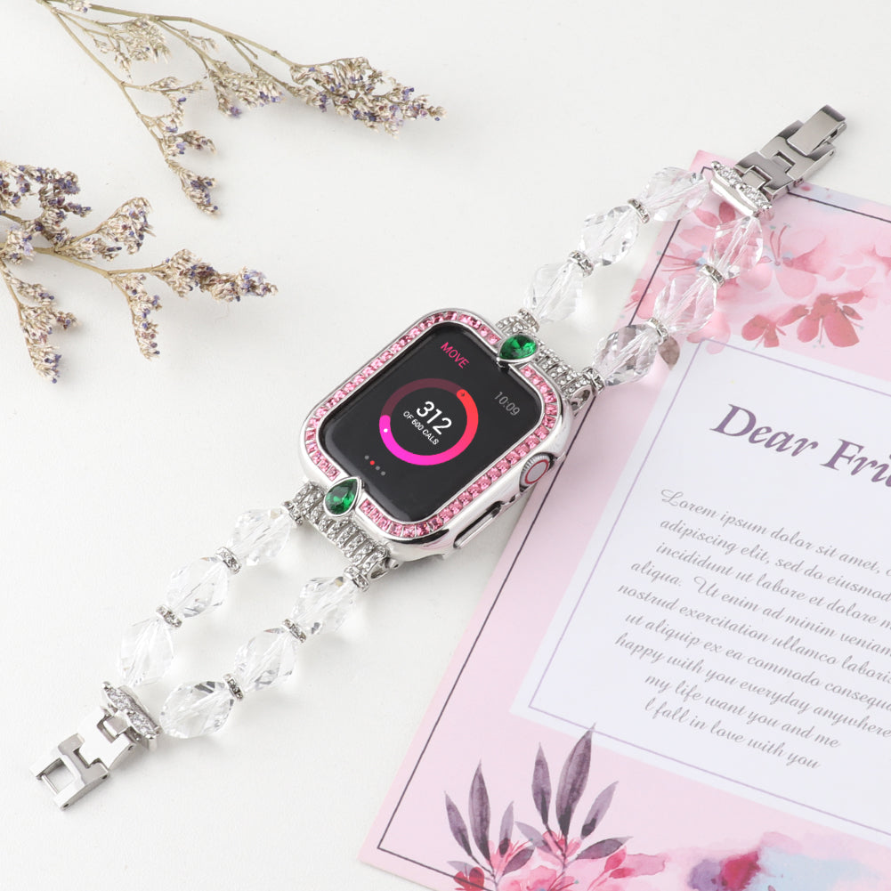 Water-drop Shape Rhinestone Decor Scratch-resistant Alloy Watch Case Protective Cover for Apple Watch SE / SE (2022) 40mm / Series 6 / 5 / 4 40mm - Silver / Pink Zircon