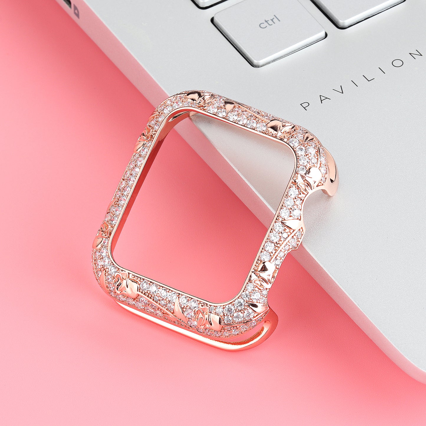 Tulip Zircon Decor Copper Anti-fall Stylish Watch Case Protective Cover for Apple Watch Series 4 / 5 / 6 44mm / SE 44mm / SE (2022) 44mm - Rose Gold