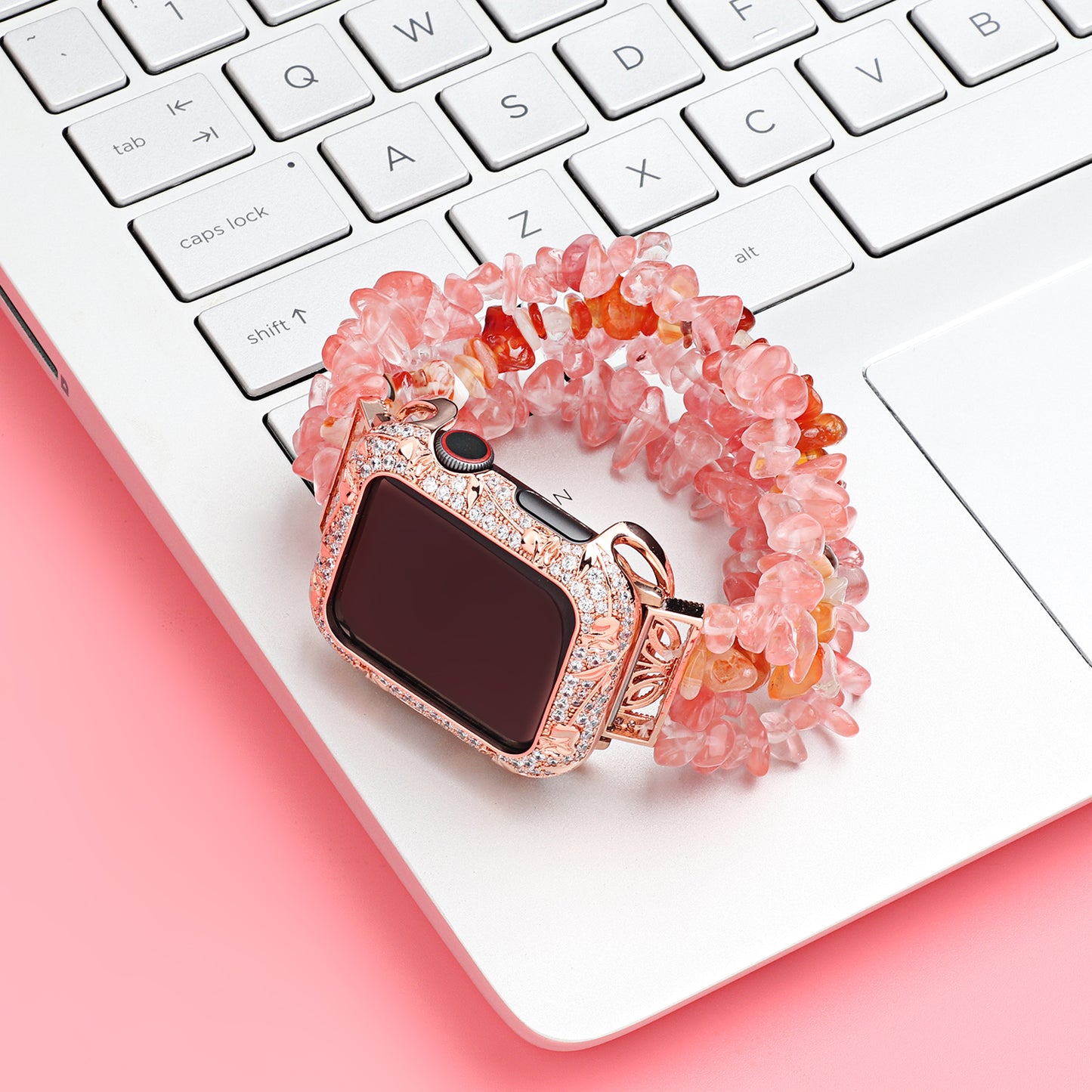 Tulip Zircon Decor Copper Anti-fall Stylish Watch Case Protective Cover for Apple Watch Series 4 / 5 / 6 44mm / SE 44mm / SE (2022) 44mm - Rose Gold