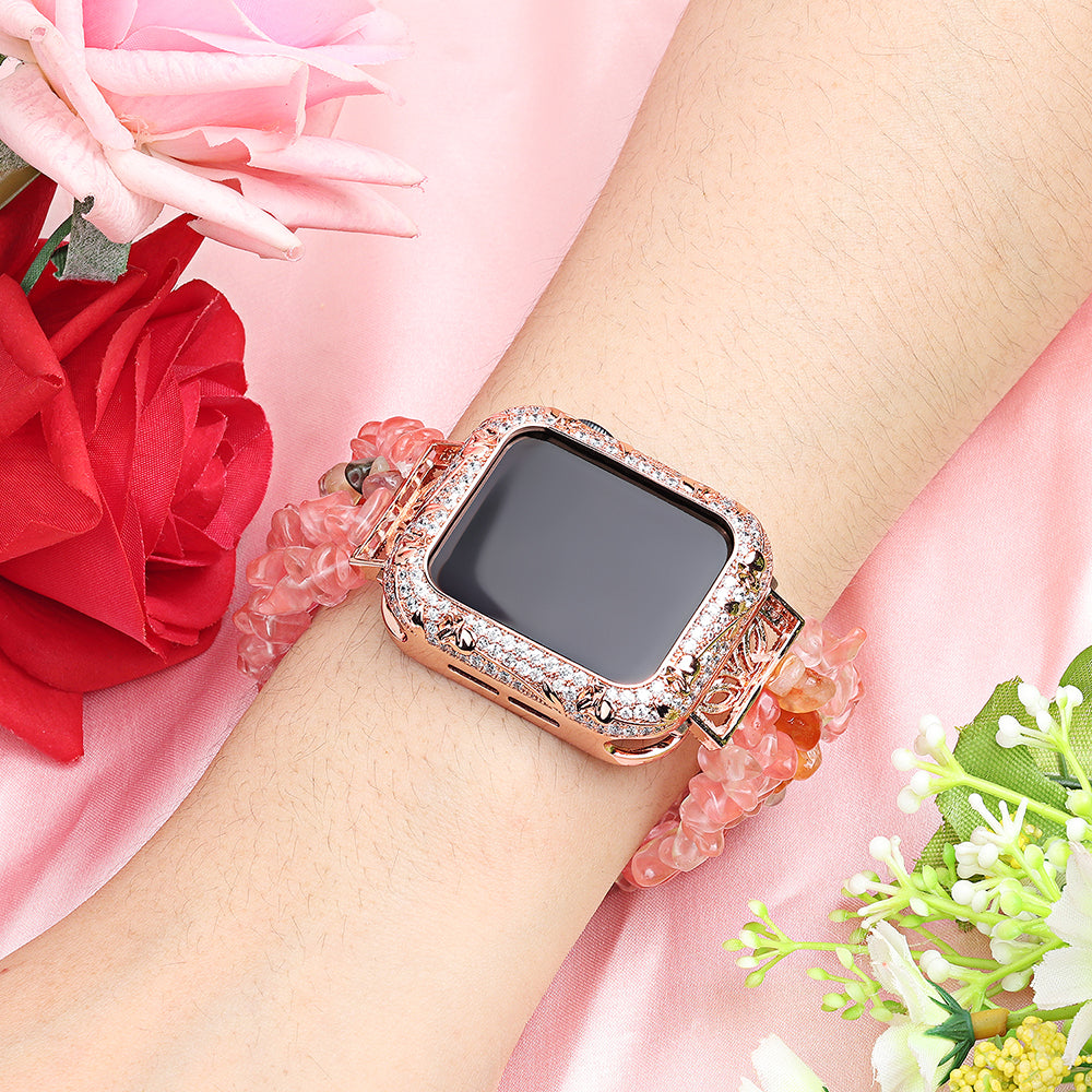 Tulip Zircon Decor Copper Anti-fall Stylish Watch Case Protective Cover for Apple Watch Series 4 / 5 / 6 44mm / SE 44mm / SE (2022) 44mm - Rose Gold