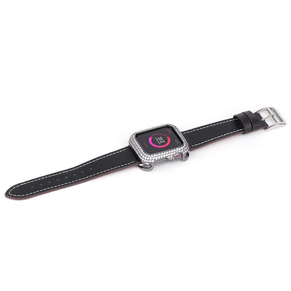 Zircon Decor Copper Anti-Scratch Watch Case Protective Cover for Apple Watch Series 4 / 5 / 6 44mm / SE 44mm / SE (2022) 44mm - Grey