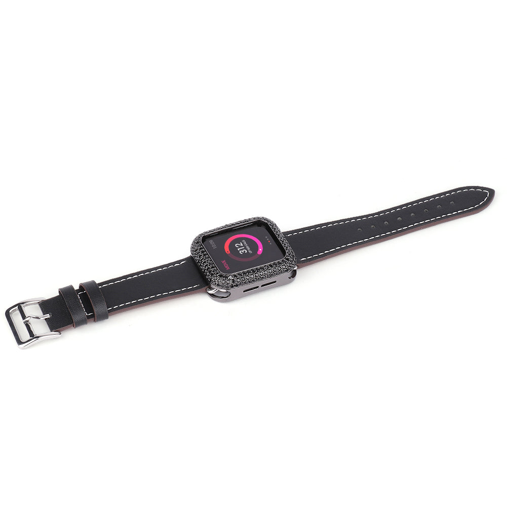 Zircon Decor Copper Anti-Scratch Watch Case Protective Cover for Apple Watch Series 4 / 5 / 6 44mm / SE 44mm / SE (2022) 44mm - Black
