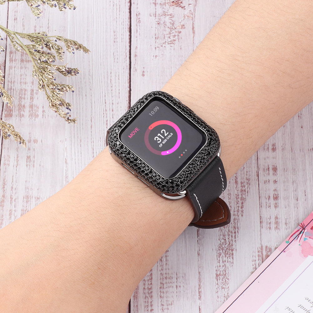 Zircon Decor Scratch-resistant Copper Watch Case Protective Cover for Apple Watch SE / SE (2022) 40mm / Series 6 / 5 / 4 40mm - Black