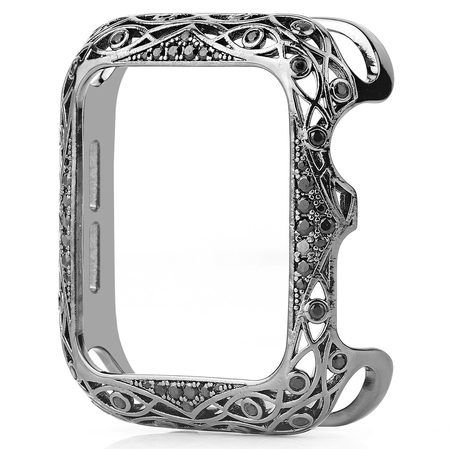 Zircon Decor Hollow-out Copper Protective Watch Case Shell for Apple Watch Series 4 / 5 / 6 44mm / SE 44mm / SE (2022) 44mm - Black