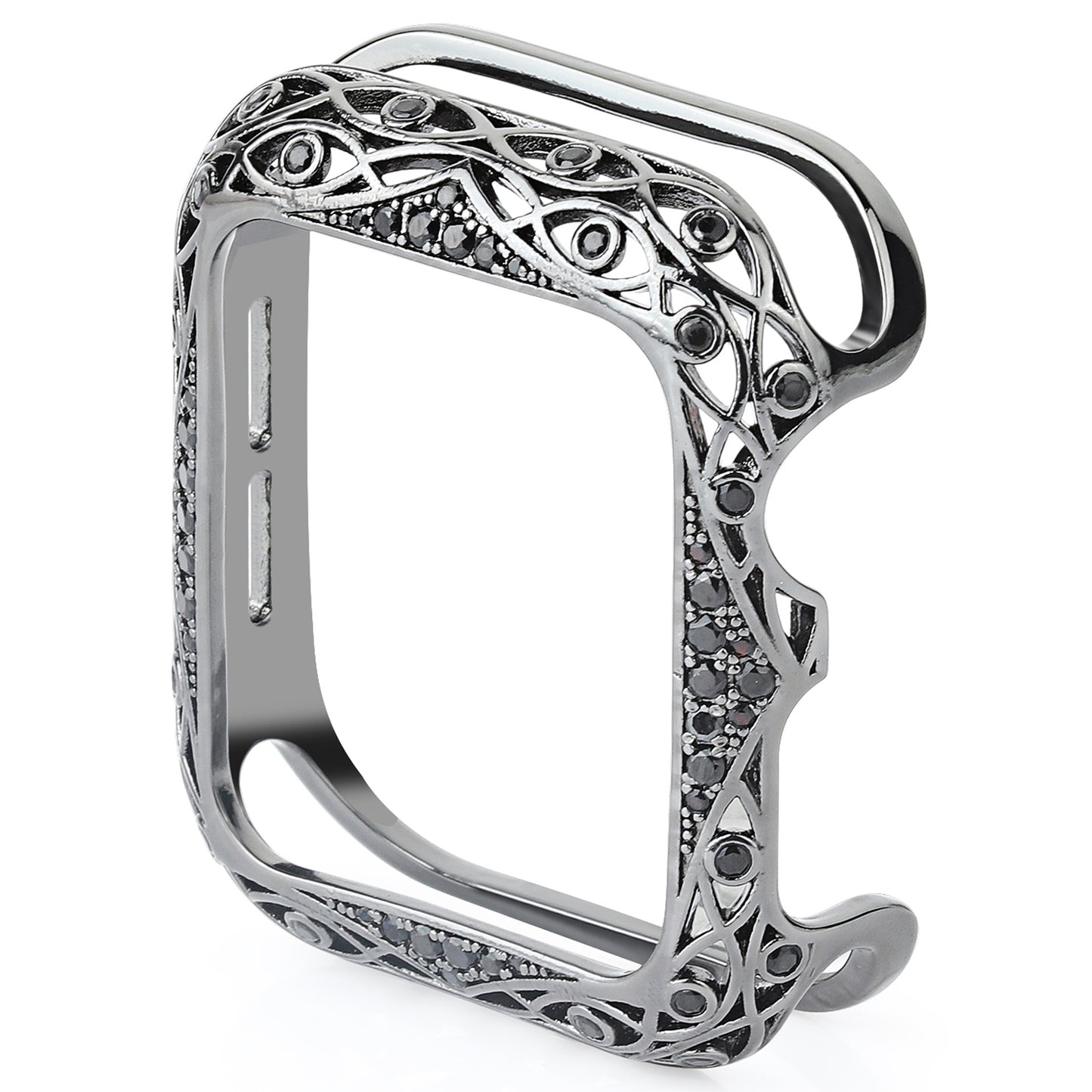 Zircon Decor Hollow-out Copper Protective Watch Case Shell for Apple Watch Series 4 / 5 / 6 44mm / SE 44mm / SE (2022) 44mm - Black