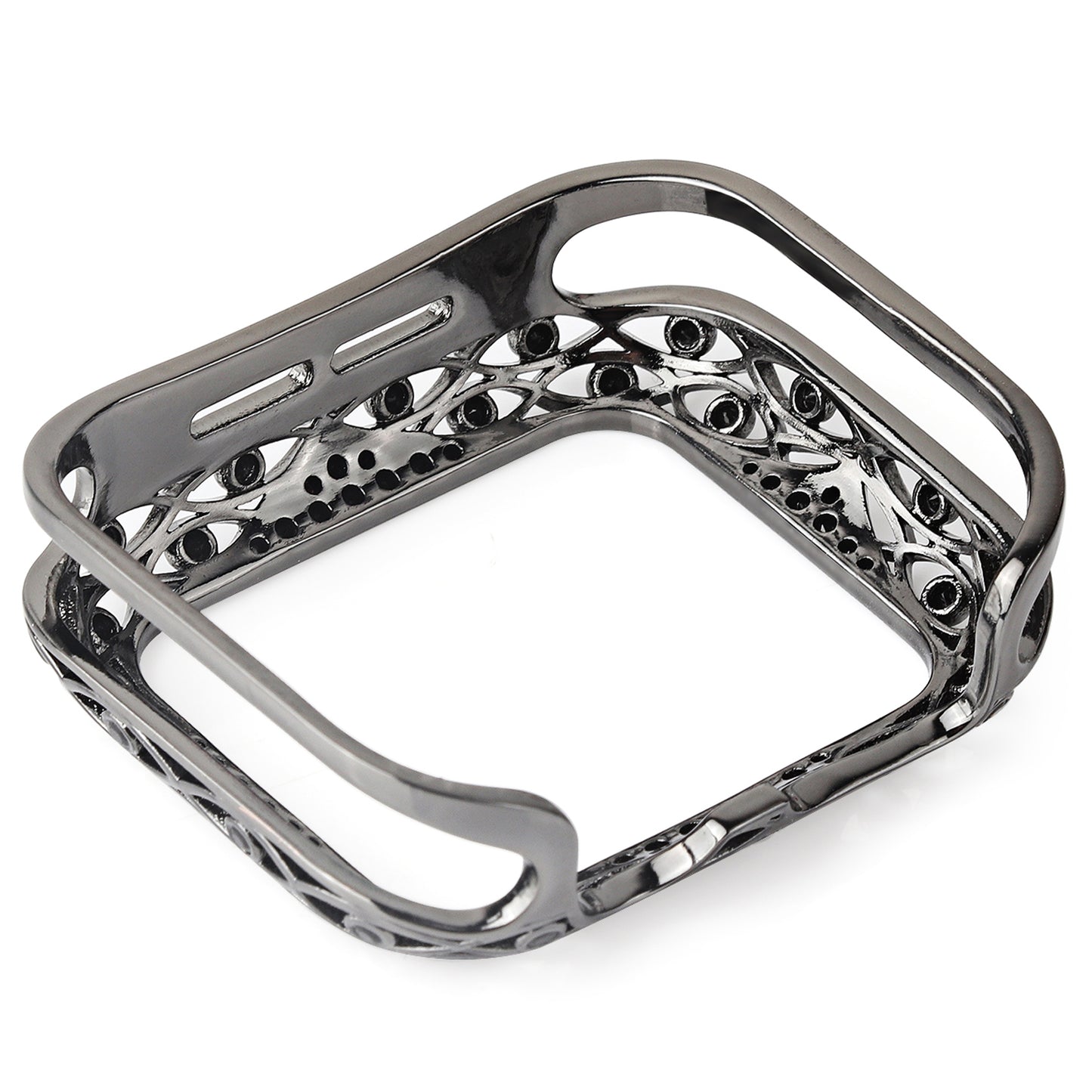 Zircon Decor Hollow-out Copper Protective Watch Case Shell for Apple Watch Series 4 / 5 / 6 44mm / SE 44mm / SE (2022) 44mm - Black