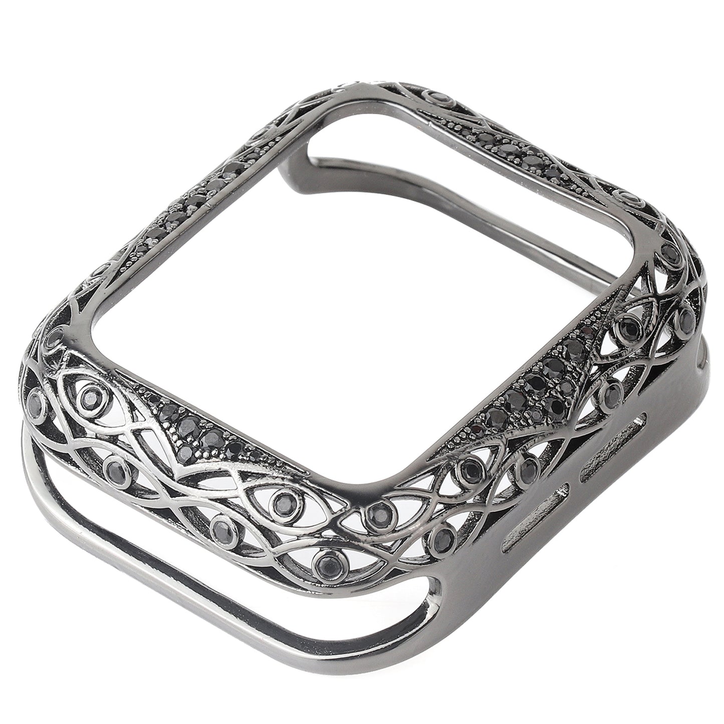 Zircon Decor Hollow-out Copper Protective Watch Case Shell for Apple Watch Series 4 / 5 / 6 44mm / SE 44mm / SE (2022) 44mm - Black