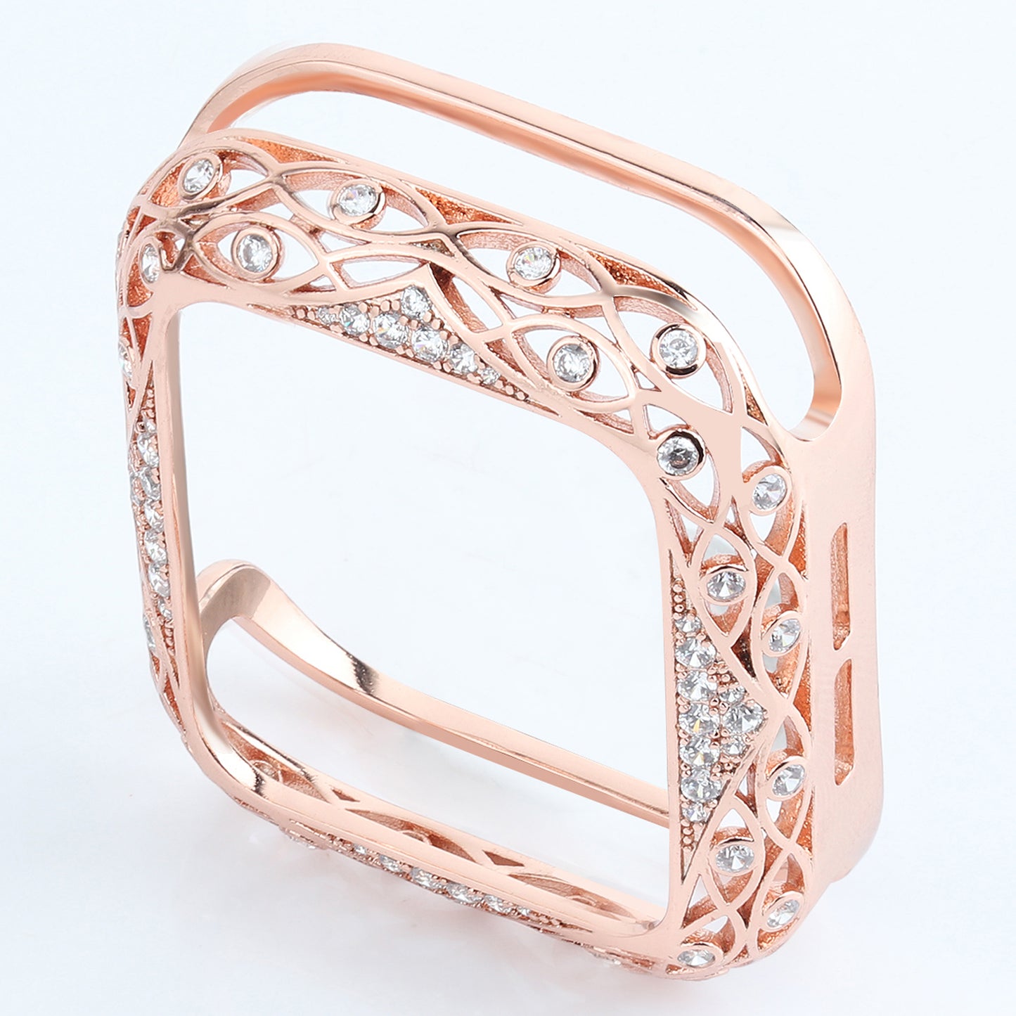 Zircon Decor Hollow-out Copper Protective Watch Case Shell for Apple Watch Series 4 / 5 / 6 44mm / SE 44mm / SE (2022) 44mm - Pink