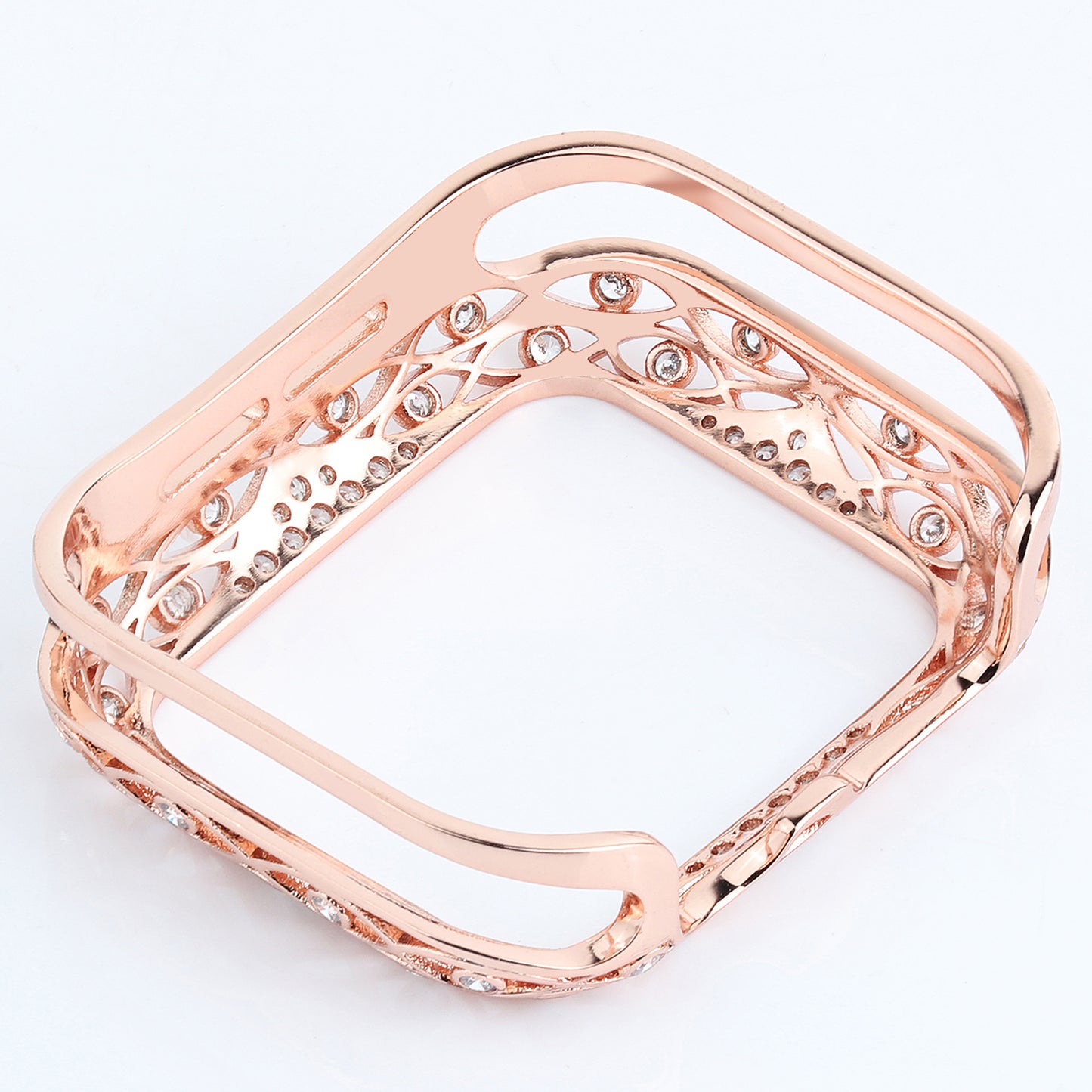 Zircon Decor Hollow-out Copper Protective Watch Case Shell for Apple Watch Series 4 / 5 / 6 44mm / SE 44mm / SE (2022) 44mm - Pink