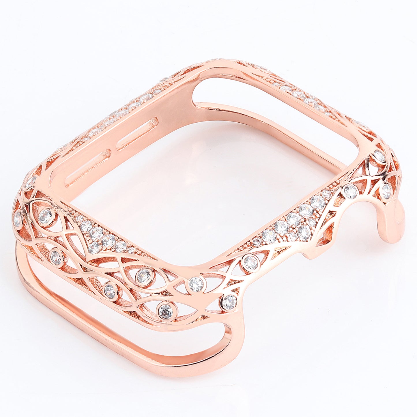 Zircon Decor Hollow-out Copper Protective Watch Case Shell for Apple Watch Series 4 / 5 / 6 44mm / SE 44mm / SE (2022) 44mm - Pink
