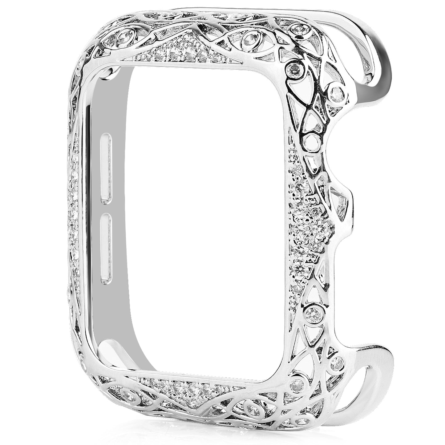 Zircon Decor Hollow-out Copper Protective Watch Case Shell for Apple Watch Series 4 / 5 / 6 44mm / SE 44mm / SE (2022) 44mm - Silver