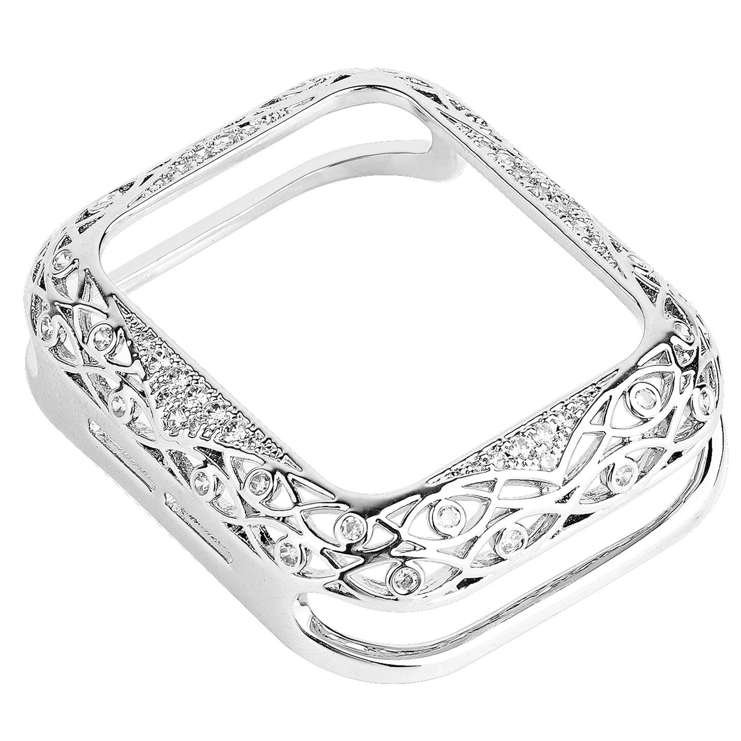 Zircon Decor Hollow-out Copper Protective Watch Case Shell for Apple Watch Series 4 / 5 / 6 44mm / SE 44mm / SE (2022) 44mm - Silver