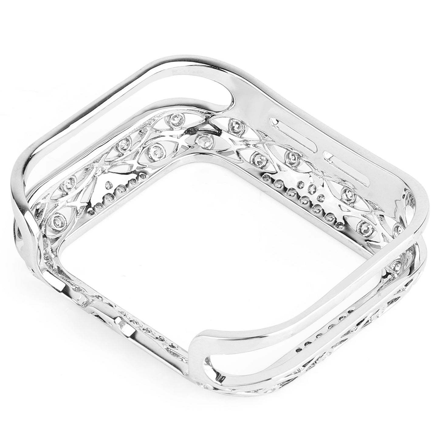 Zircon Decor Hollow-out Copper Protective Watch Case Shell for Apple Watch Series 4 / 5 / 6 44mm / SE 44mm / SE (2022) 44mm - Silver