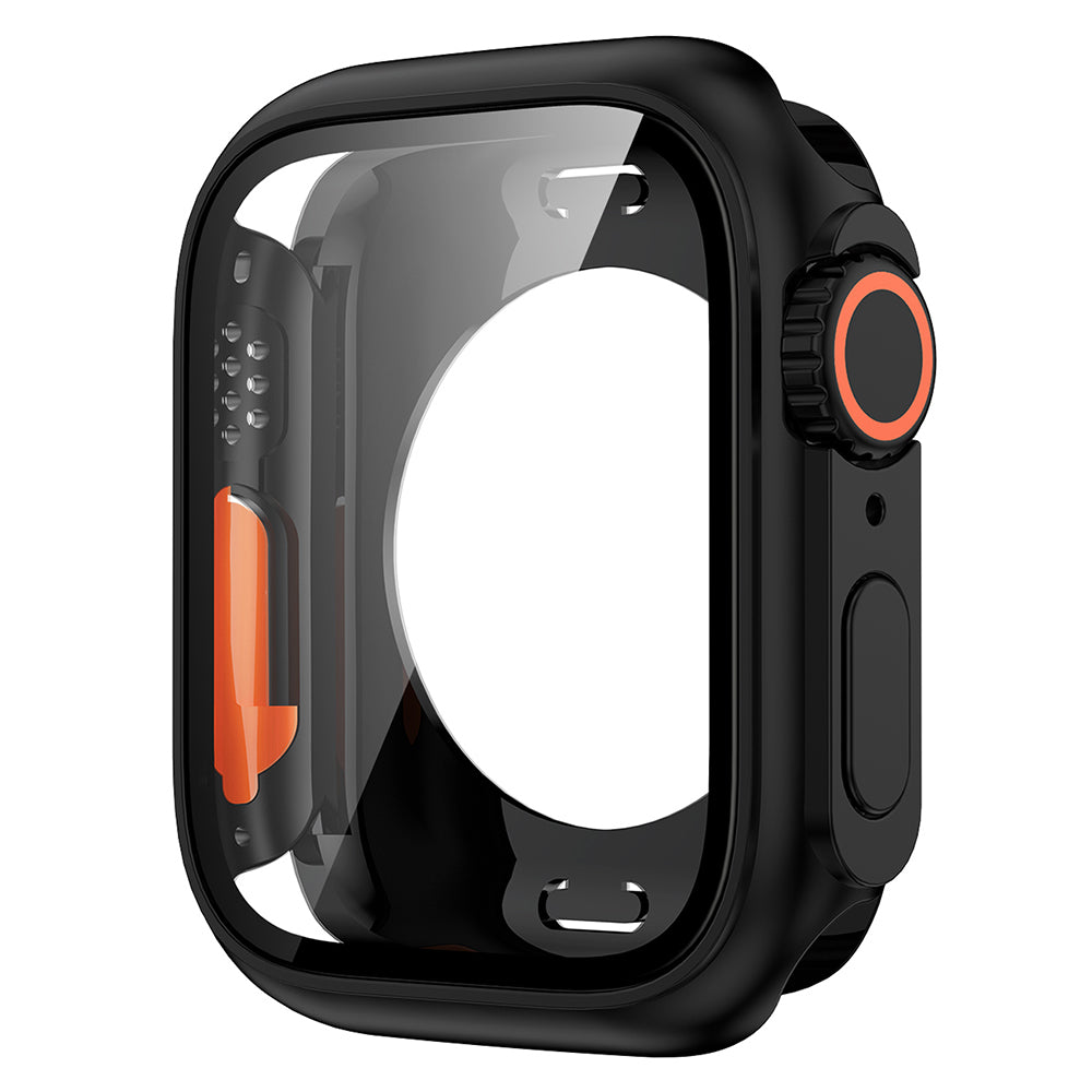 Uniqkart for Apple Watch Series 8 7 45mm Overall Protective Cover Hard PC Watch Case with Tempered Glass Screen Protector - Black