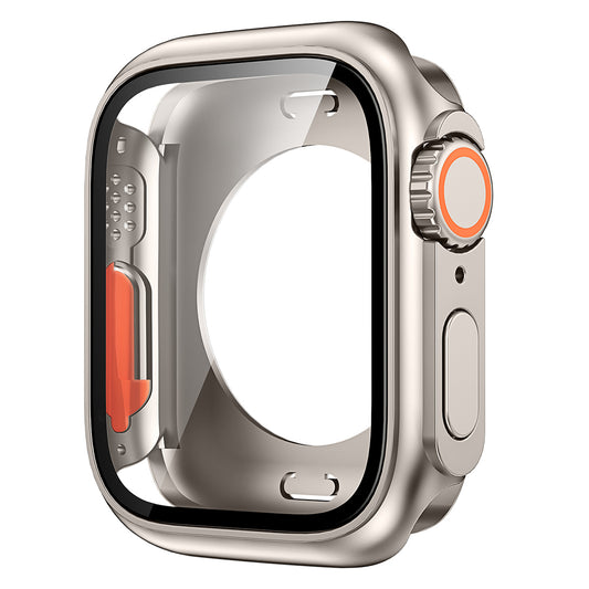 HD PC Case for Apple Watch Series 6 5 4 SE (2022) SE 44mm , Anti-Scratch Watch Cover with Tempered Glass Screen Protector - Titanium Gold