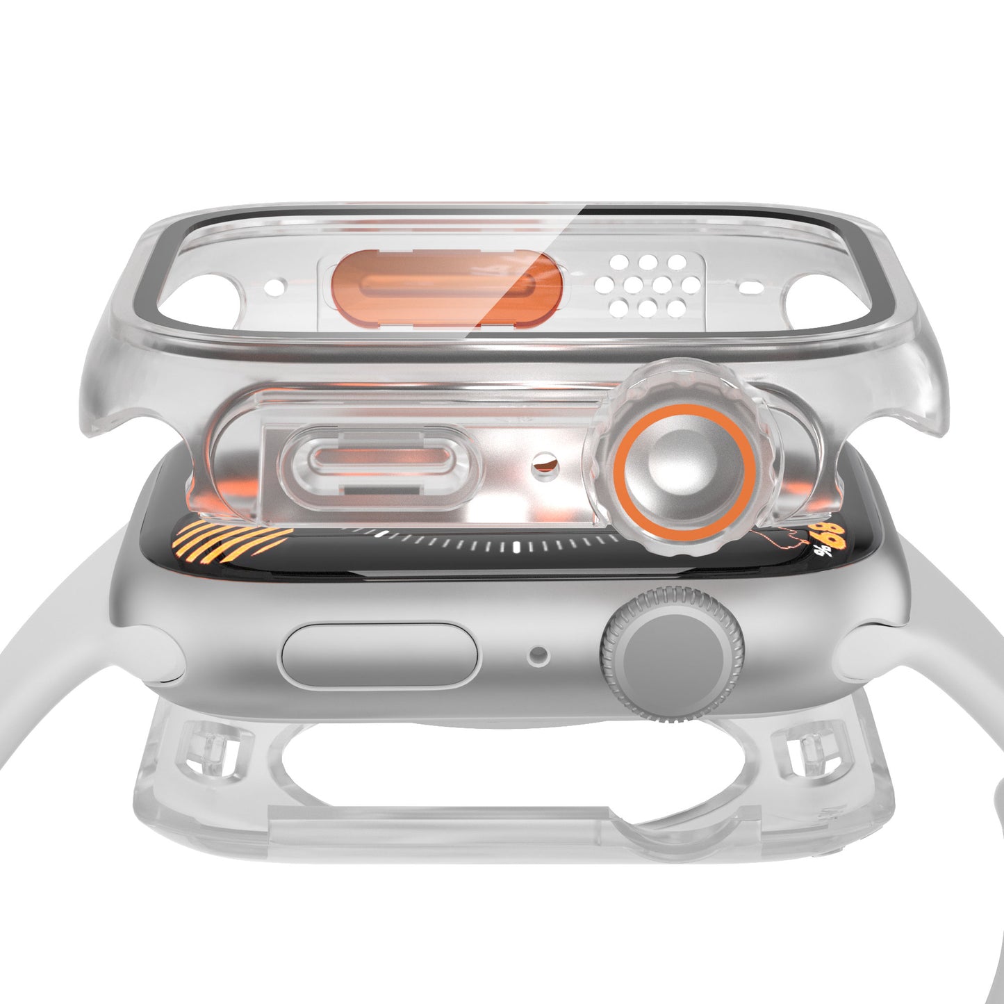 Waterproof Full Coverage Cover for Apple Watch Series 8 7 45mm , Hard PC Watch Case with Tempered Glass Screen Protector - Transparent