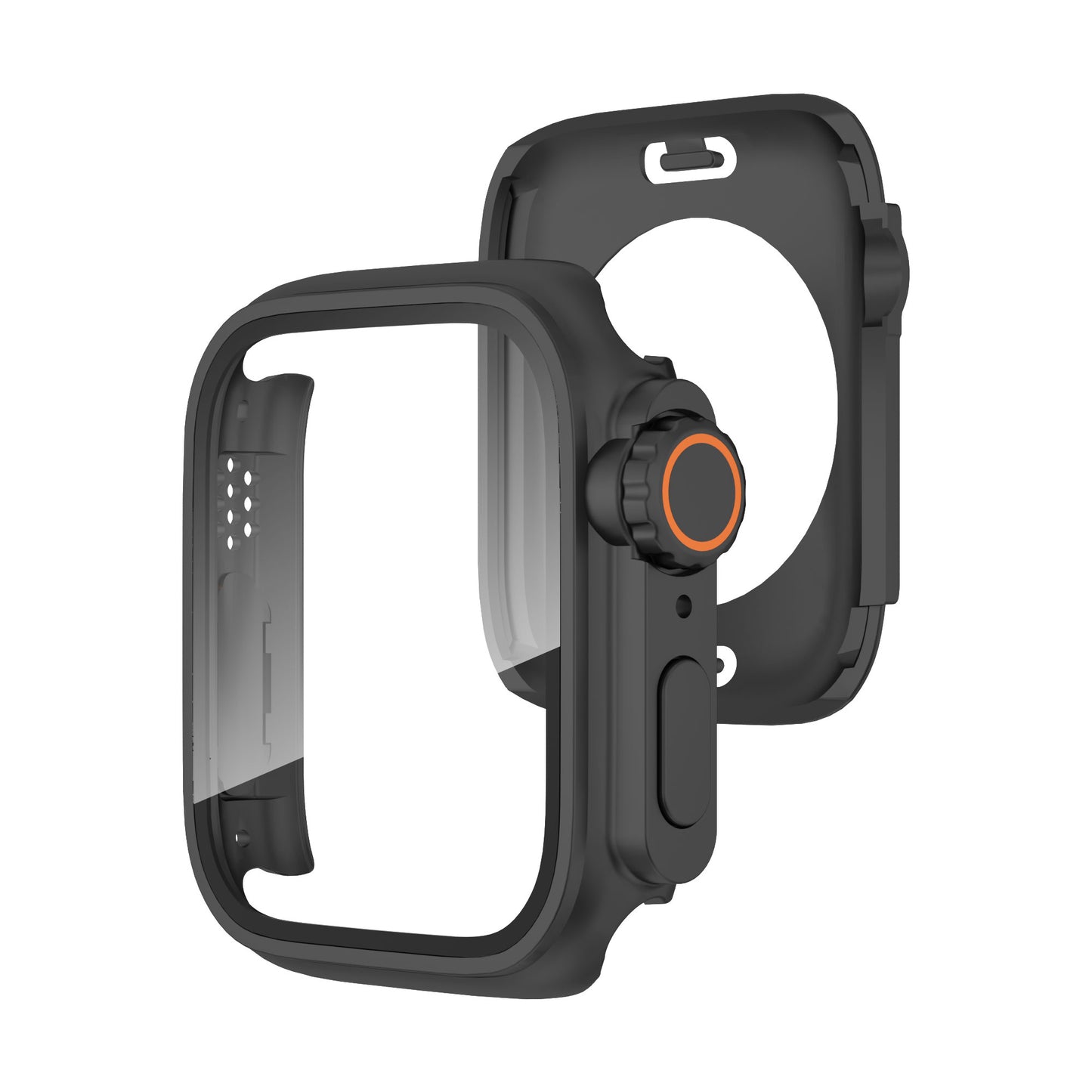 Waterproof Full Coverage Cover for Apple Watch Series 8 7 45mm , Hard PC Watch Case with Tempered Glass Screen Protector - Black