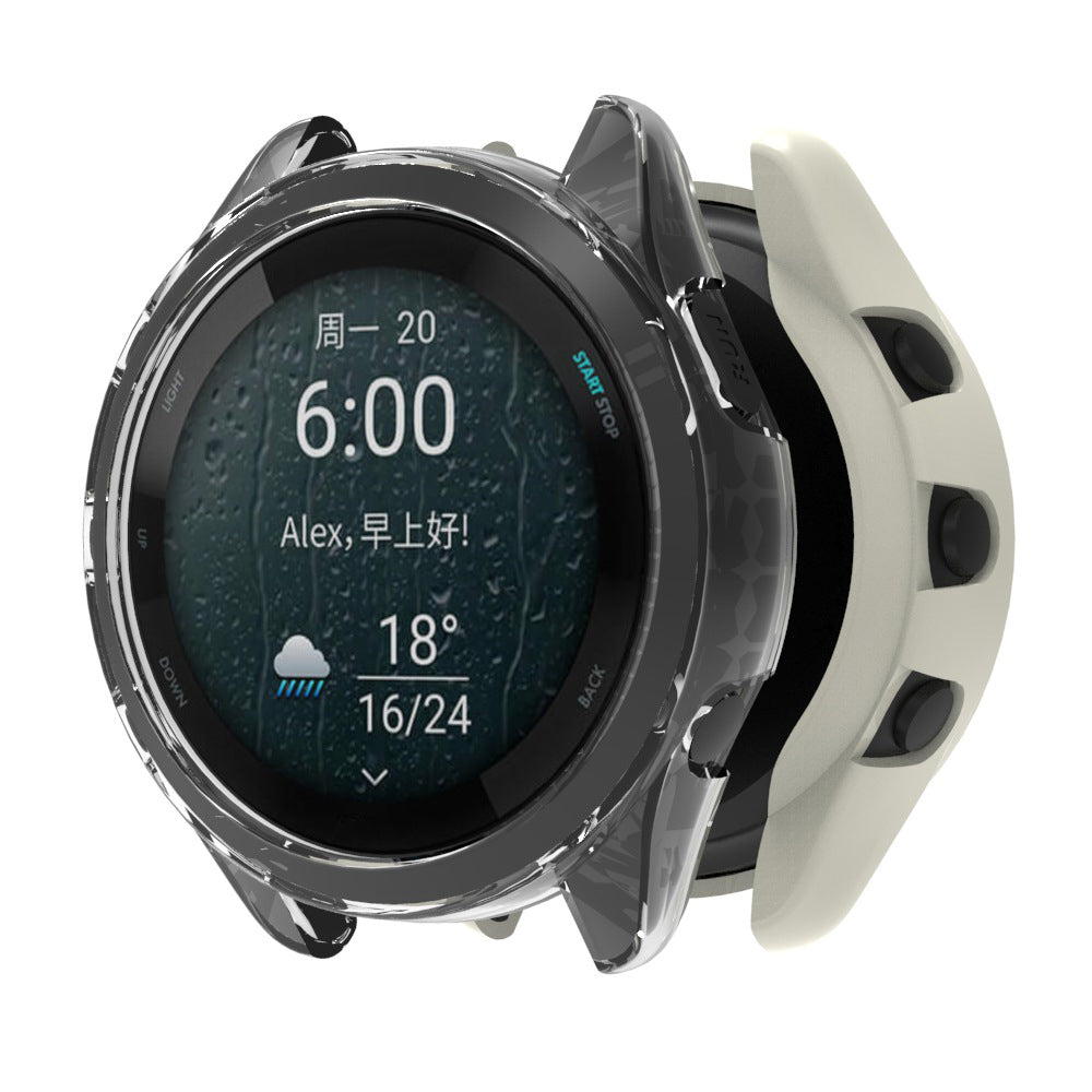Uniqkart for Garmin Forerunner 965 Hollow Protective Frame Anti-collision TPU Watch Case - Transparent Blue