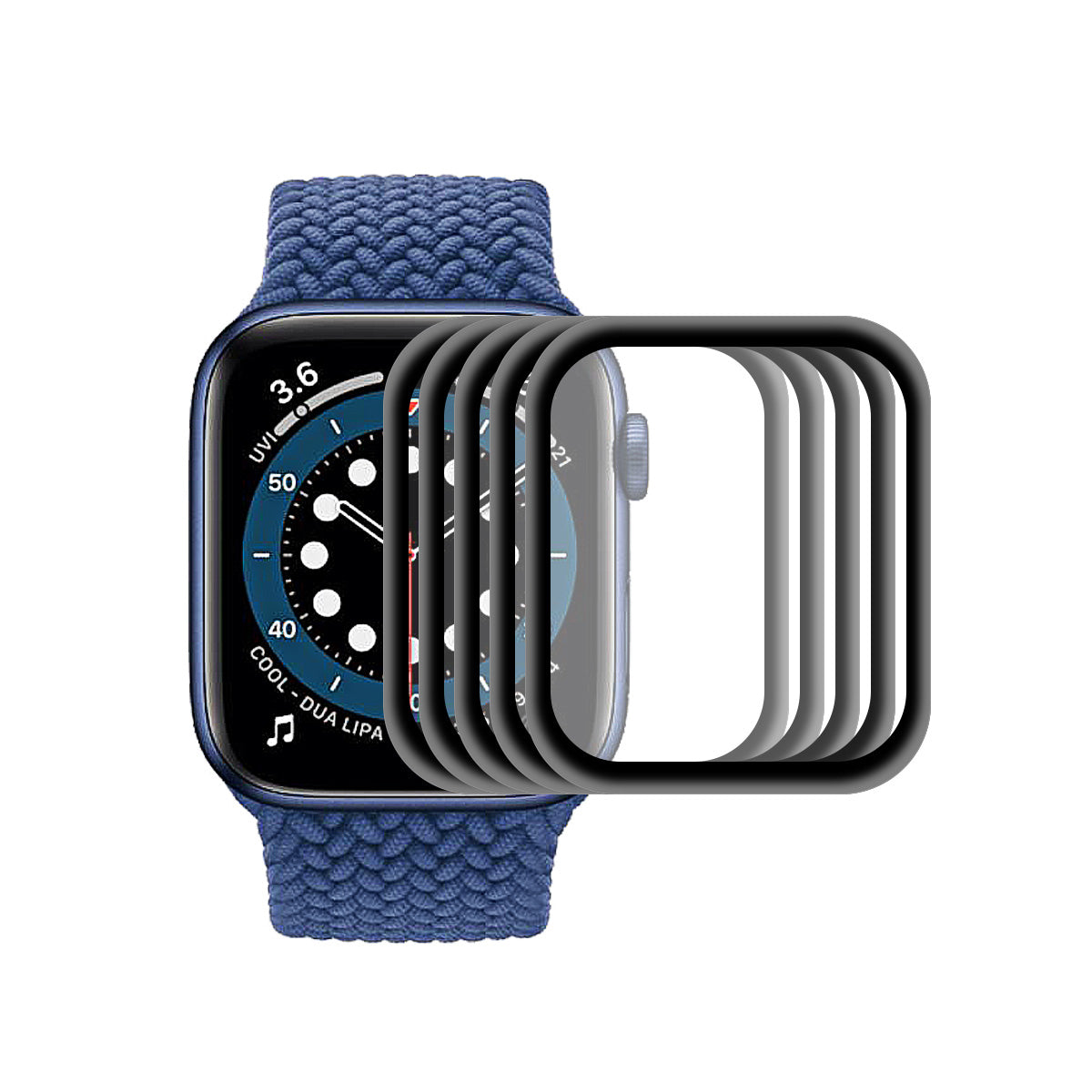 5Pcs / Set 0.2mm 9H Full Covering 3D Aluminum Alloy Edge Tempered Glass Screen Protector for Apple Watch Series 6 / 5 / 4 / SE / SE (2022) 40mm