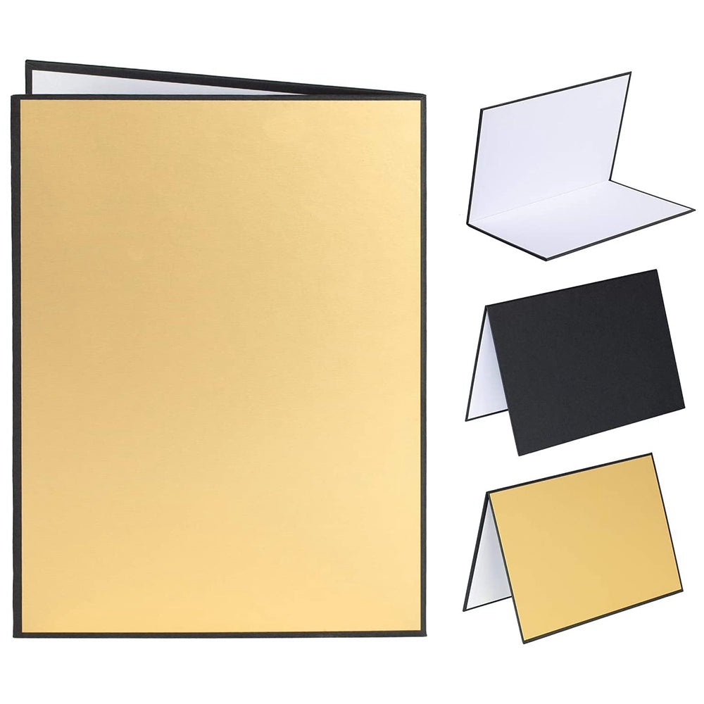 3 in 1 Photography Reflector Cardboard Folding Light Diffuser Board, A4 Size - Black/White/Gold