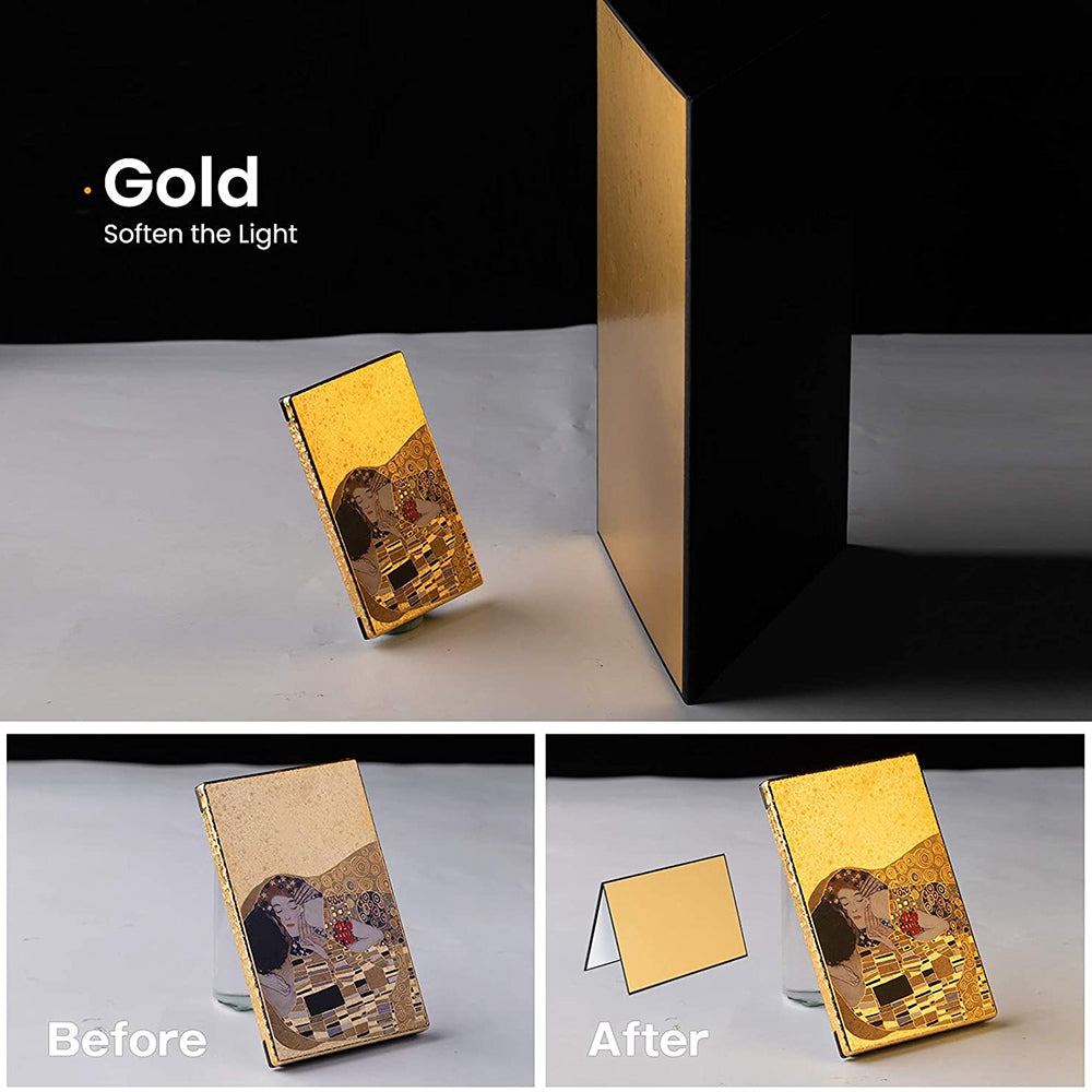 3 in 1 Photography Reflector Cardboard Folding Light Diffuser Board, A4 Size - Black/White/Gold