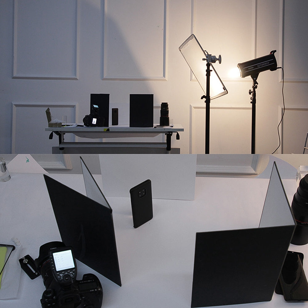 3 in 1 Light Reflector Photography Cardboard Studio Folding Light Diffuser Board for Still Life Product and Food Photo Shooting, A3 Size - Black/White/Silver