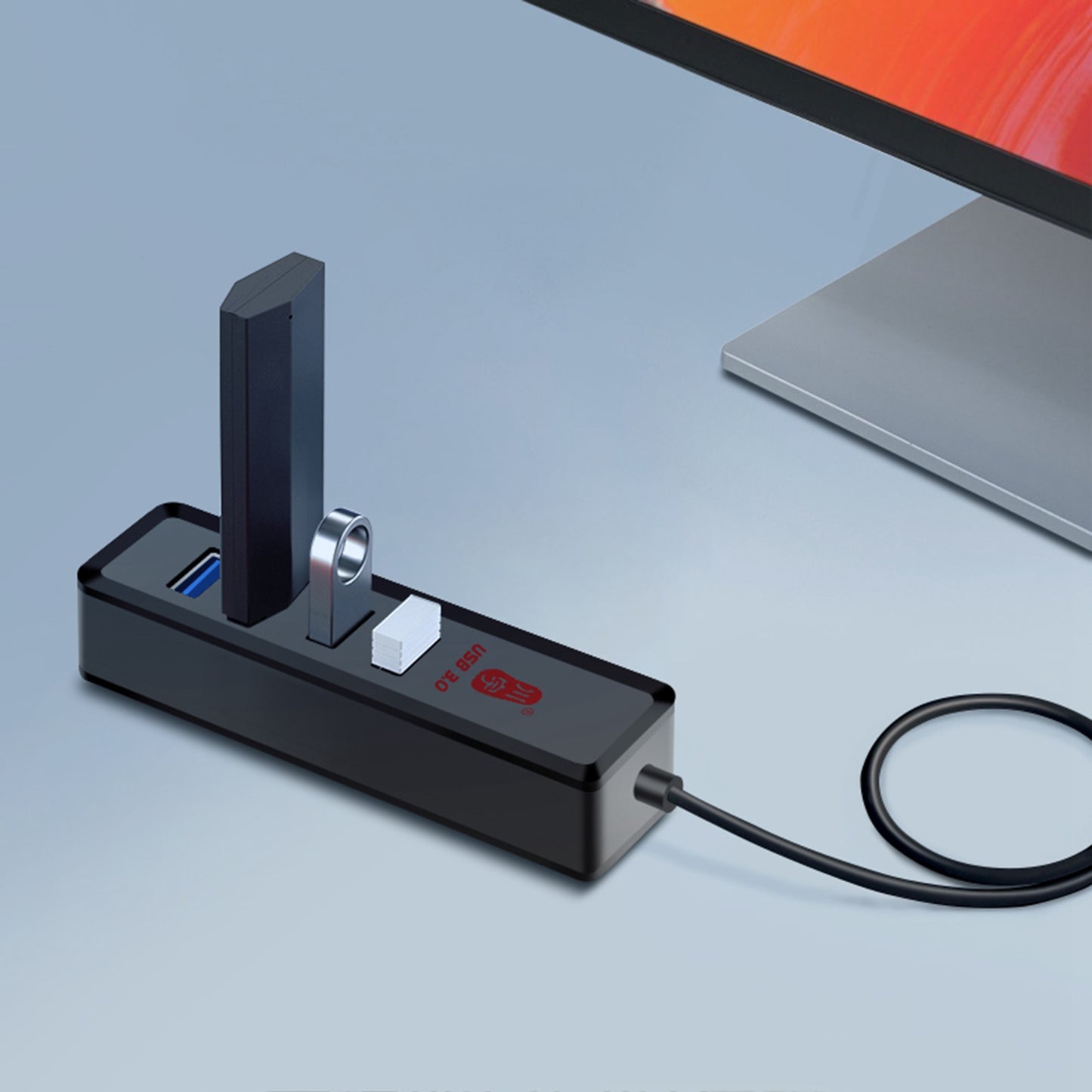 Uniqkart H302-100CM Multi USB Port Expander with Micro-B Charging Port USB Splitter 4-port USB 3.0 Hub with 100cm Cable, Support Fast Data Transfer